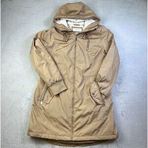 Calvin Klein Womens Beige Long Hooded Full Zip Polyester Parka Coat Size M